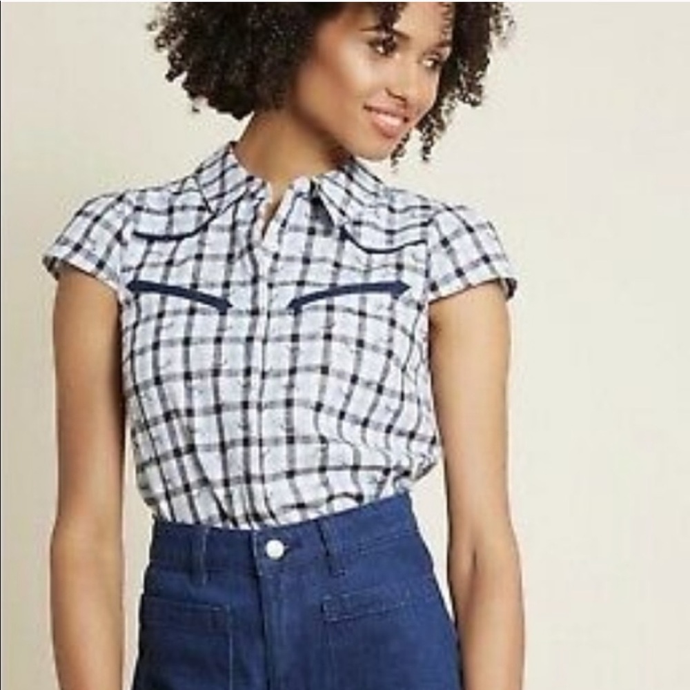 MODCLOTH | Blue Zebra Print Plaid Cap Sleeve Top